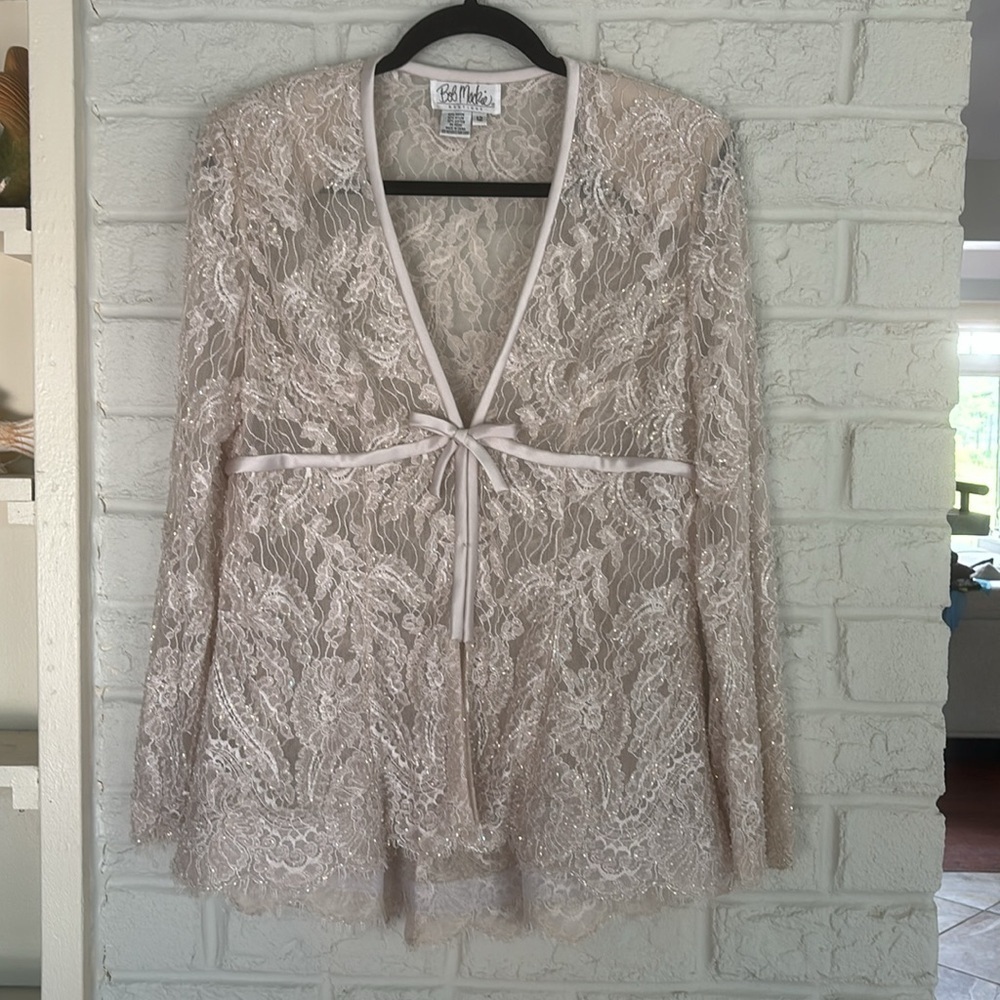 Bob Mackie Vintage Beige and Lace Embellished Evening Jacket Size 12